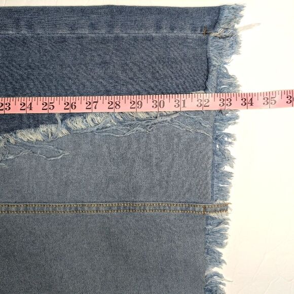 Distressed Denim Midi Skirt Raw Edge High Slit Small - Picture 6 of 8